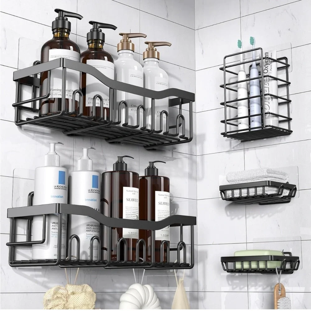 NIB Adhesive 5 Pack Rustproof Stainless Steel Bath Organizers